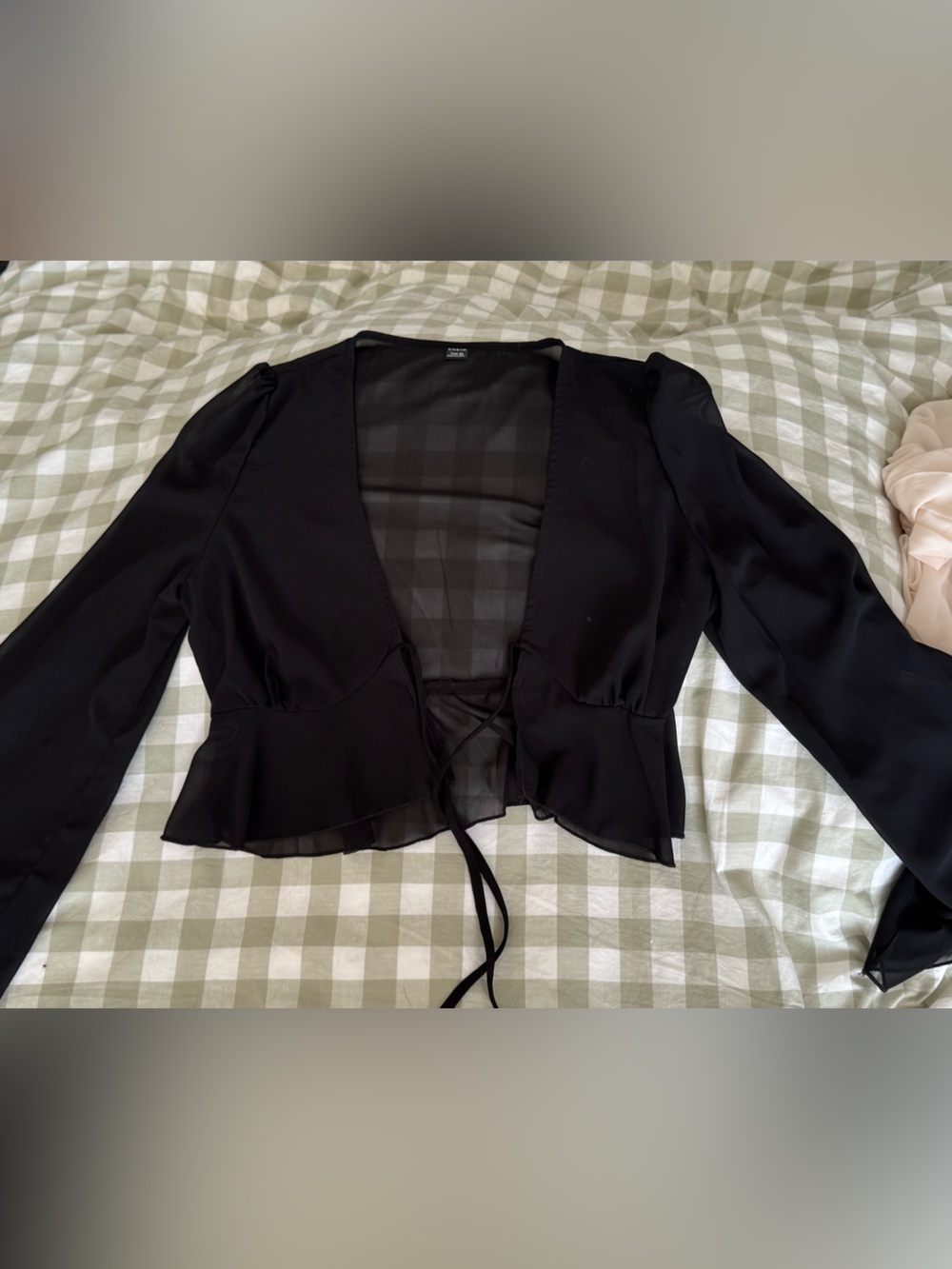 SHEIN Black Sheer Checker Lined Top